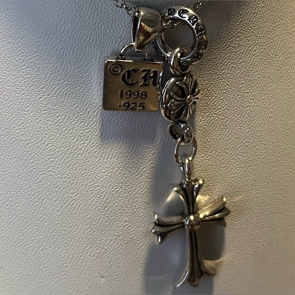 Chrome Hearts CH Silver Triple Cross Rosary Style Necklace Gothic Cross Pendants - Picture 6 of 14